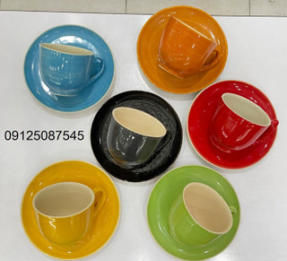 فنجان نعلبکی بزرگ رنگی دوریکا طرح تکرنگ